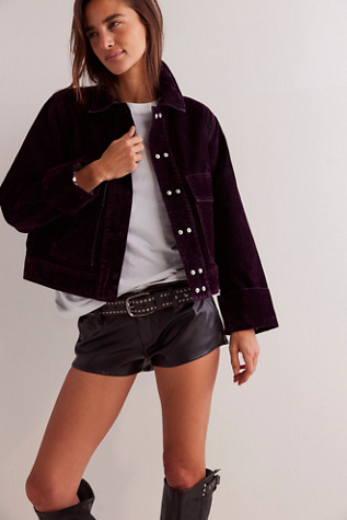 We The Free Suzy Flocked Denim Jacket At Free People In Wine, Size: Medium