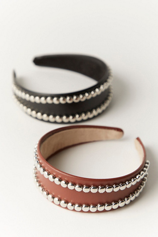 Showstopper Hard Headband At Free People In Brown Leather With Studs