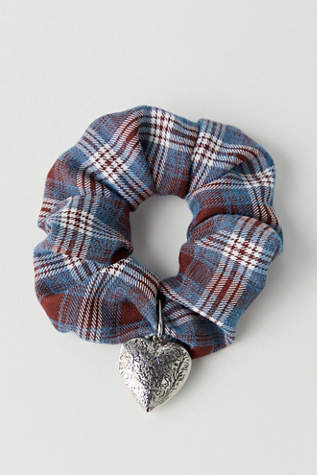 Leon Pony Locket Scrunchie At Free People In Blue Plaid