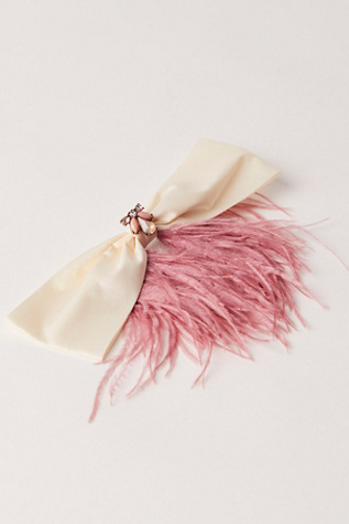 Party Crasher Satin Bow At Free People In Ivory/Pink Feathers