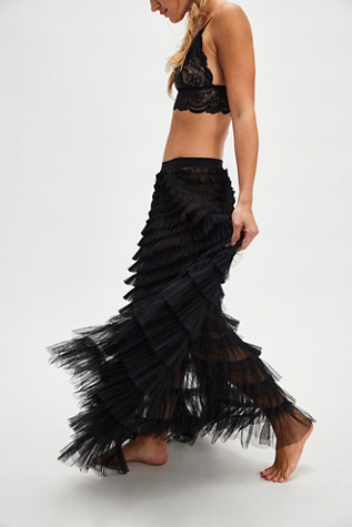 Return Of The Ruffle Maxi Slip Skirt By Intimately At Free People In Solid Black, Size: XS