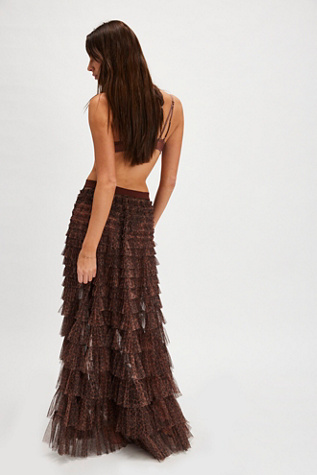 Return Of The Ruffle Maxi Slip Skirt By Intimately At Free People In Caramel Combo, Size: XS