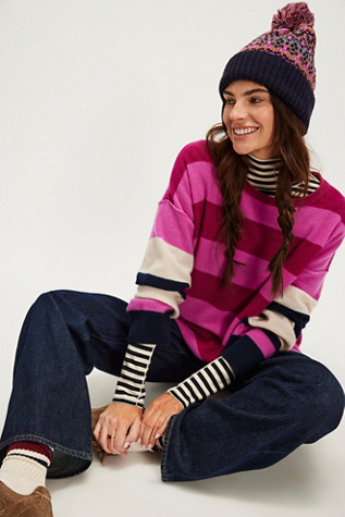 Addie Stripe Cashmere Pullover At Free People In Pink Combo, Size: Small