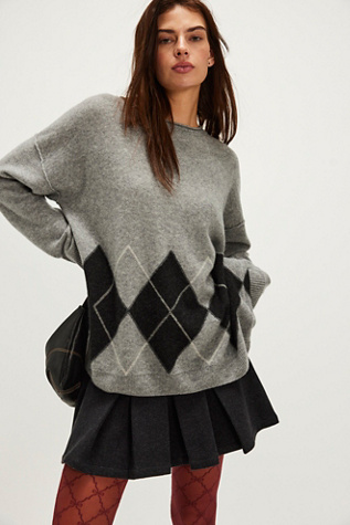 Addie Argyle Cashmere Pullover At Free People In Heathered Grey Combo, Size: Small