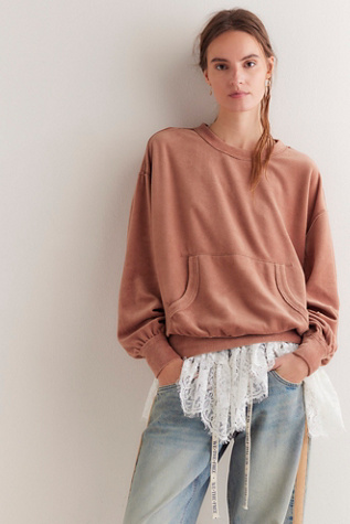 We The Free Preston Velour Pullover At Free People In Latte, Size: XS