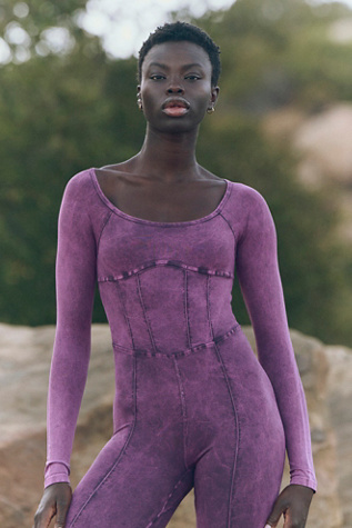 Good Karma Corset Long Sleeve Onesie by FP Movement at Free People in Purple, Size: M/L