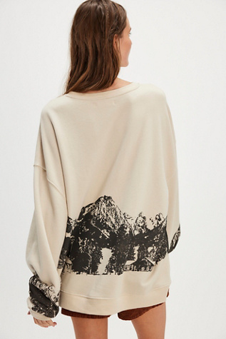 Classic Printed Oversized Crewneck At Free People In Scenic Mountain, Size: XS