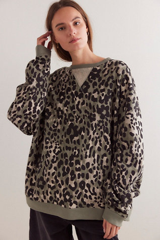 Classic Printed Oversized Crewneck At Free People In Floral Cheetah Combo, Size: XS