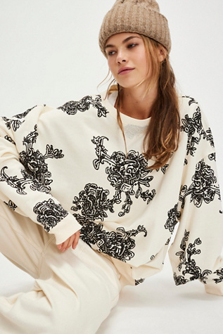 Classic Printed Oversized Crewneck At Free People In Ivory Combo Floral, Size: XS