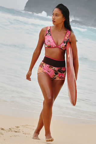 Seea Darla High-Waisted Boyshort Surf Bottoms at Free People in Pink, Size: S