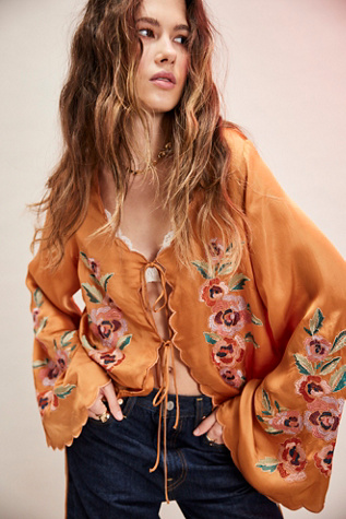 Satin Tie Top At Free People In Bronze Combo, Size: Small