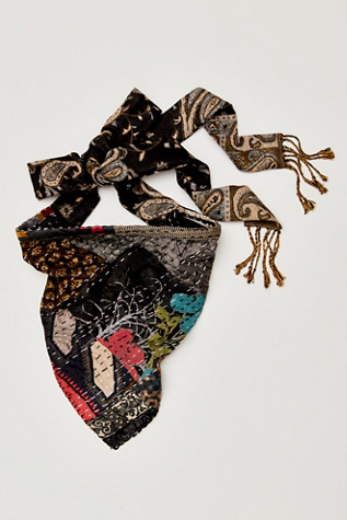 One Of A Kind Kantha Hair Scarf by Curried Myrrh at Free People in Black