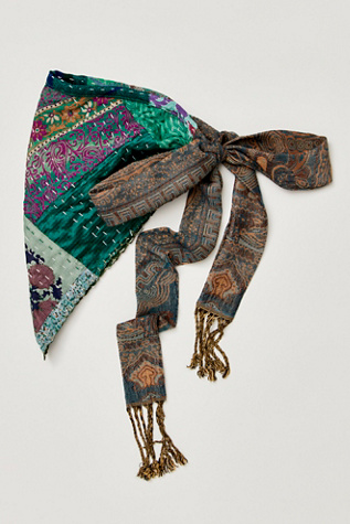 One Of A Kind Kantha Hair Scarf by Curried Myrrh at Free People in Green