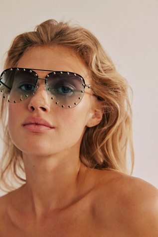 New Kid In Town Aviator Sunglasses At Free People In Mixed Metal Studs/Ombre Combo