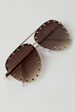 New Kid In Town Aviator Sunglasses At Free People In Gold Metal/Dusk