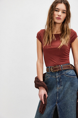 Katie Knit Tee At Free People In Cherry Mahogany, Size: Medium