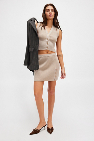 Celmo Button Mini Skirt At Free People In Tan, Size: Small