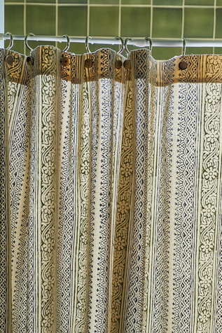 Anchal Floral Stripe Block Print Shower Curtain