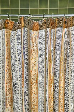 Anchal Floral Stripe Block Print Shower Curtain at Free People in Yellow