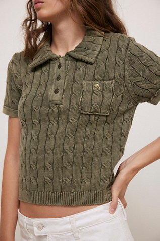 Pocket Polo Top by Free People in Green, Size: XL