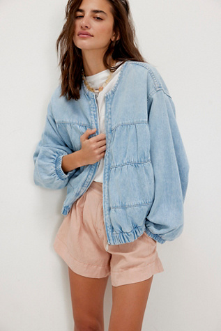 We The Free Layla Denim Jacket At Free People In Sunbeam, Size: Large