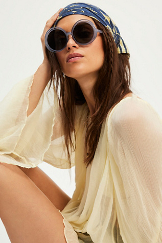 Wavy Baby Round Oversized Sunglasses by Free People in Blue