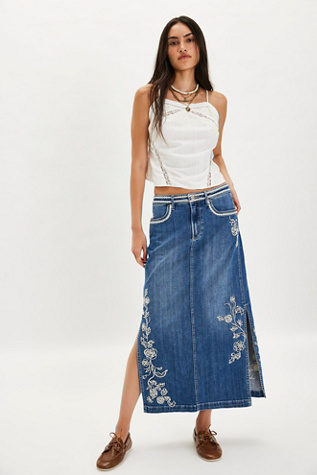 Driftwood Svetlana Maxi Skirt at Free People in Dark Wash, Size: 29