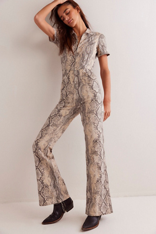 We The Free Jayde Flare Printed Jumpsuit At Free People In Snake Fade, Size: Small