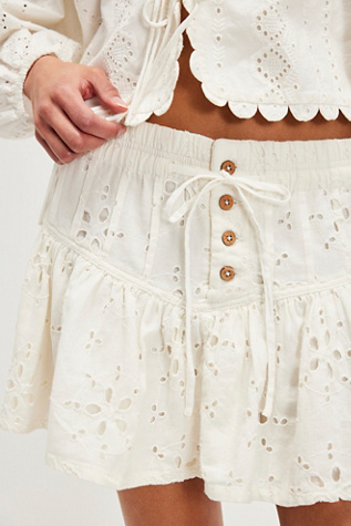 Roselle Eyelet Mini Skirt At Free People In Ivory, Size: Large