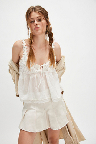 We The Free Stephie Denim Skort at Free People in White, Size: 28