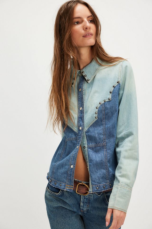 NEW Free selling People Badlands Denim Mix Shirt