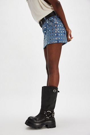 Pedal To The Metal Moto Boots By Jeffrey Campbell At Free People In Black/Silver, Size: US 8.5