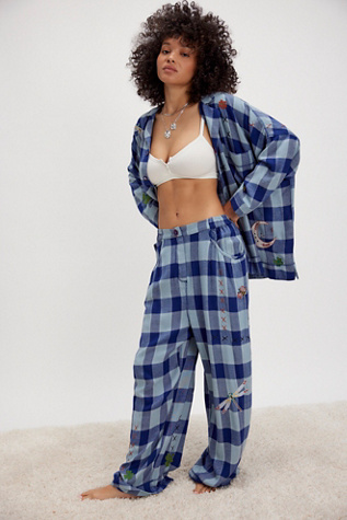 Garden Party PJ Pants By Intimately At Free People In Zen Blue Combo, Size: Small