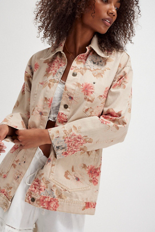 We The Free Avery Printed Denim Jacket At Free People In Exploded Floral, Size: Medium