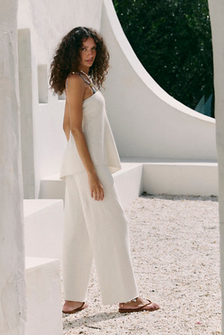 Krista Cotton-Linen Sweater Set by free-est at Free People in White, Size: L