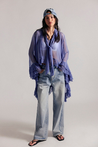 Женский топ Free People Full Sleeve Frill Top, цвет: Синий замшевый — фото 3