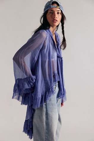 Женский топ Free People Full Sleeve Frill Top, цвет: Синий замшевый — фото 4