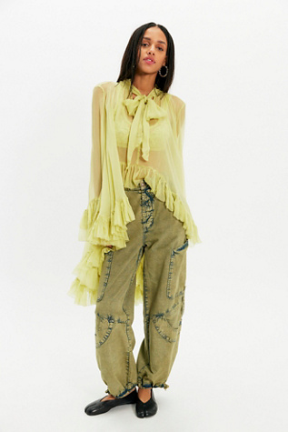 Full Sleeve Frill Top by Free People in Green, Size: L