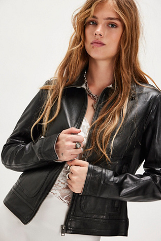 Lusan Leather Jacket by Mauritius Leather at Free People in Black, Size: US 8