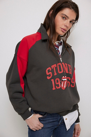 Rolling Stones 1969 Quarter-Zip By Chaser At Free People In Vintage Black, Size: Small