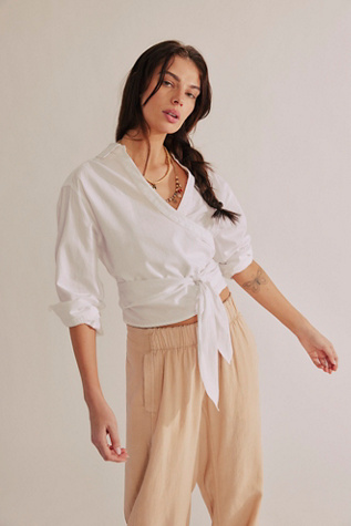 We The Free Casey Wrap Top At Free People In Clean Ivory, Size: Small