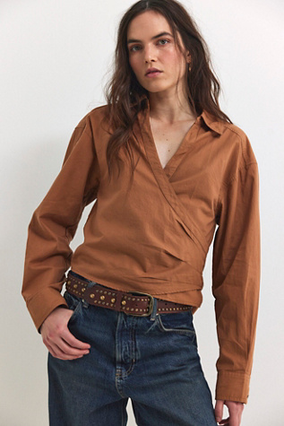 We The Free Casey Wrap Top At Free People In Bronze Sugar, Size: XS