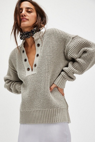 We The Free Say Oui Henley Pullover at Free People in French Grey, Size: Small