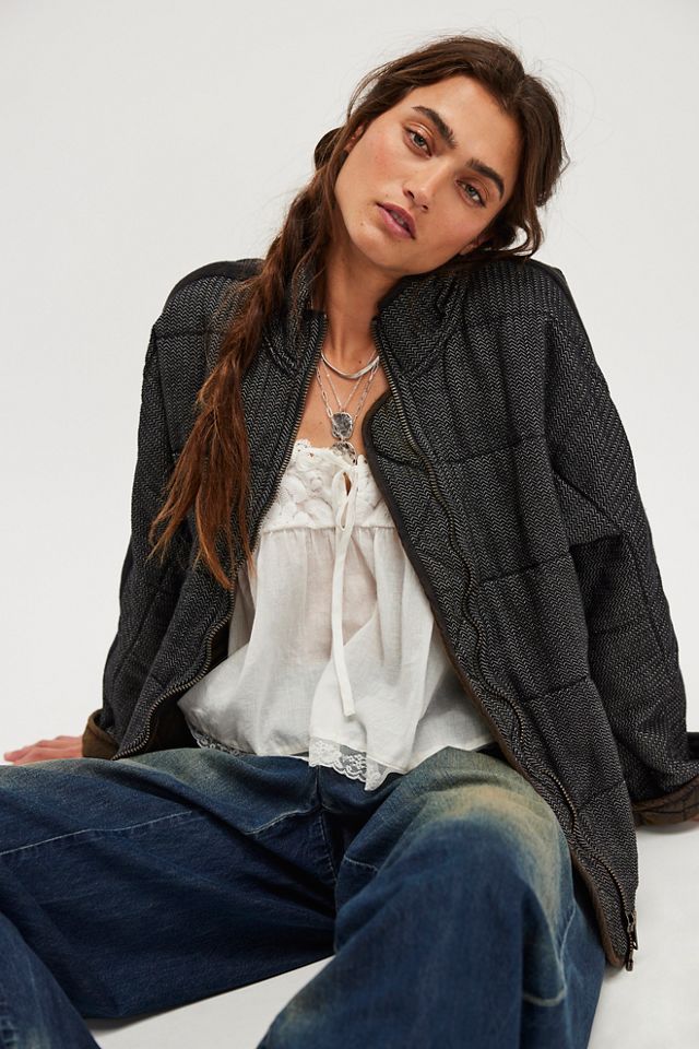 Dolman Quilted Textured Denim Jacket #1