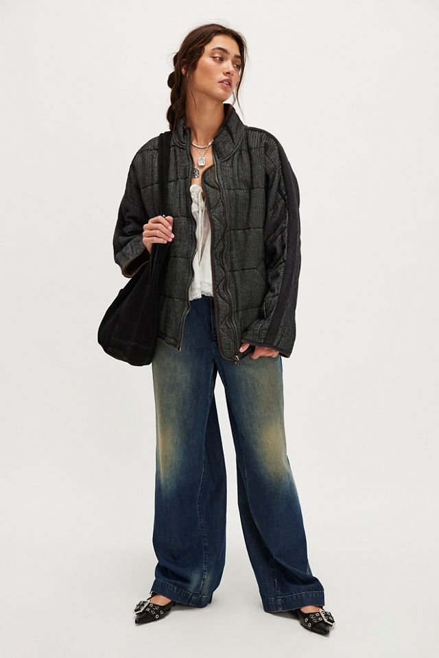 Dolman Quilted Textured Denim Jacket #3