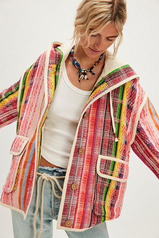 Ezra Striped Coat Jacket At Free People, Size: XS