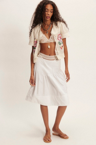 Peyton Pintuck Midi Skirt by Free People in White, Size: US 8