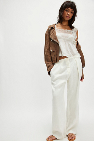 Tyler Linen Trousers by Free People in White, Size: M