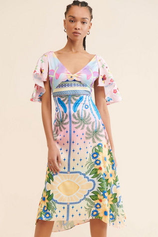 Oceanus Camille Satin Midi Dress