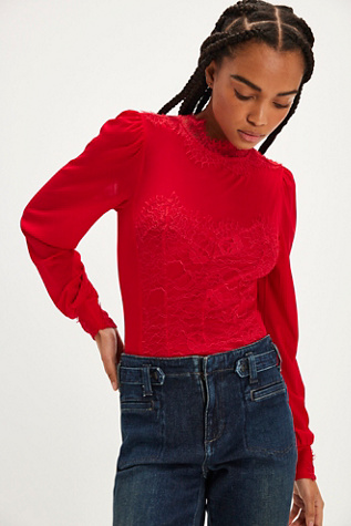 Sweet Nothings Long-Sleeve Bodysuit By Intimately At Free People In Red, Size: Large